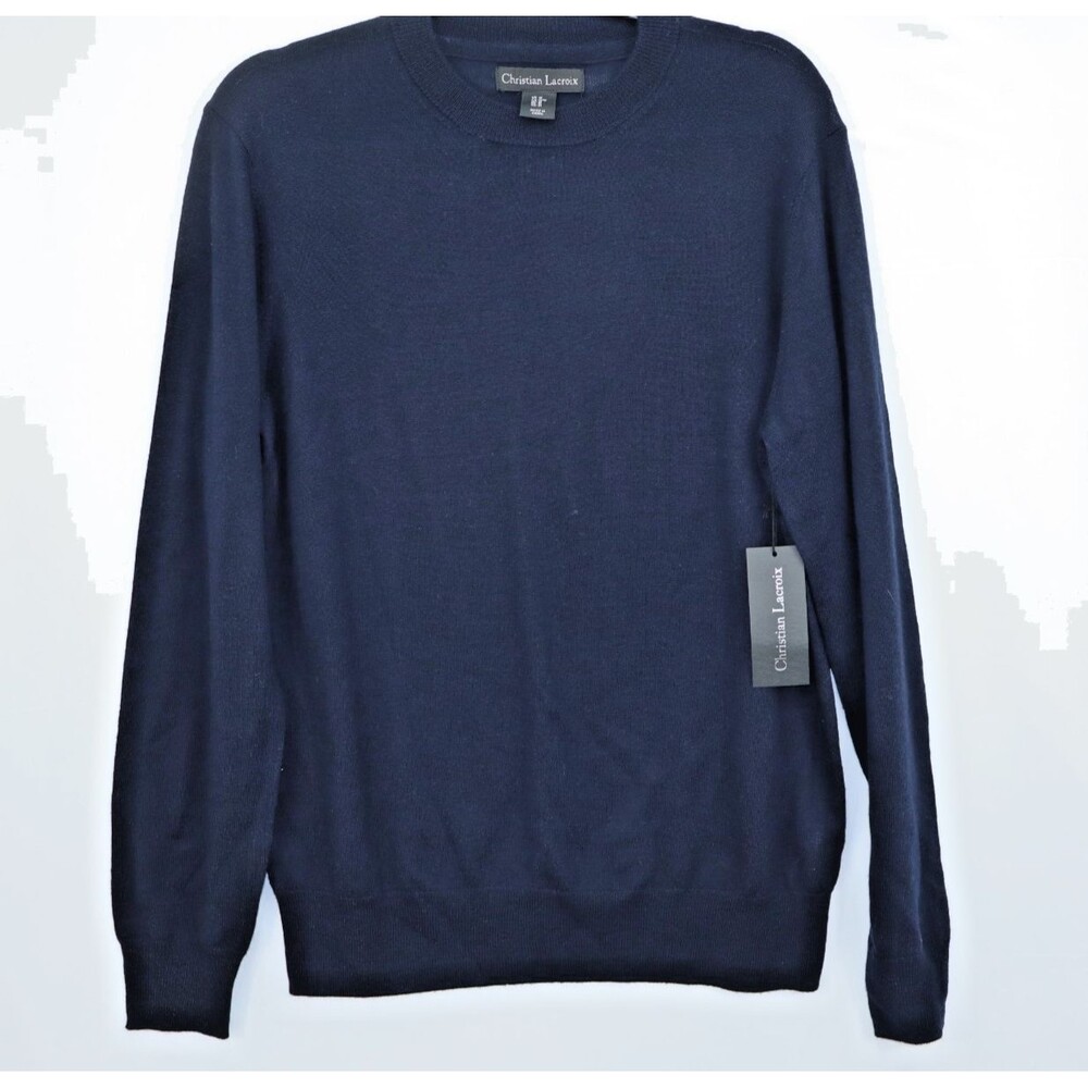 NWT Christian Lacroix Men’s Blue 100% Extra Fine Merino Wool Sweater Size M